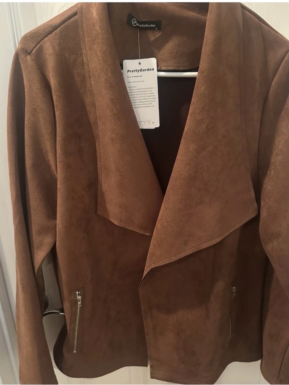 PrettyGarden Women's Tan Faux Suede Draped Open-Front Jacket
